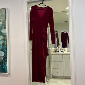 Velvet evening gown with slit
